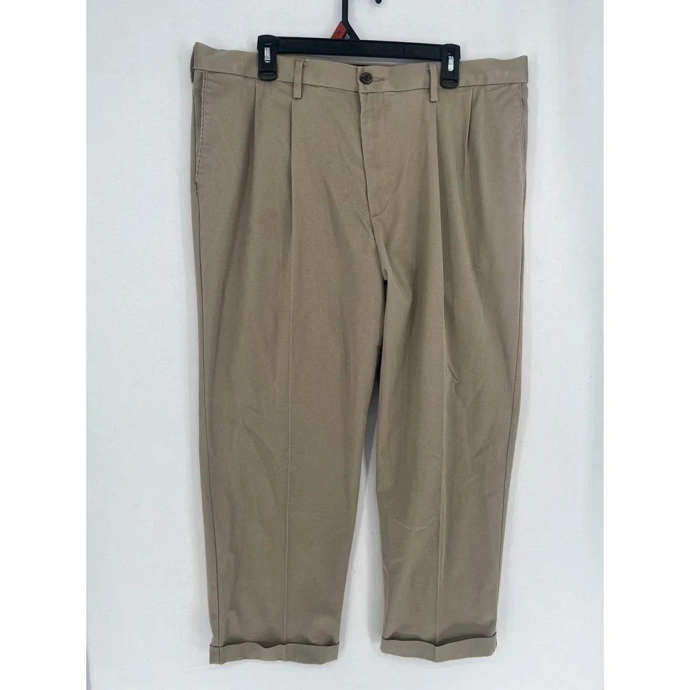 Dockers Relaxed Fit Pleated Chino Pants Mens 38x30 Khaki Tan Cuffed Hem 2783